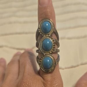 Vintage Handmade Turquoise 3 Stone Ring, Size 6.5